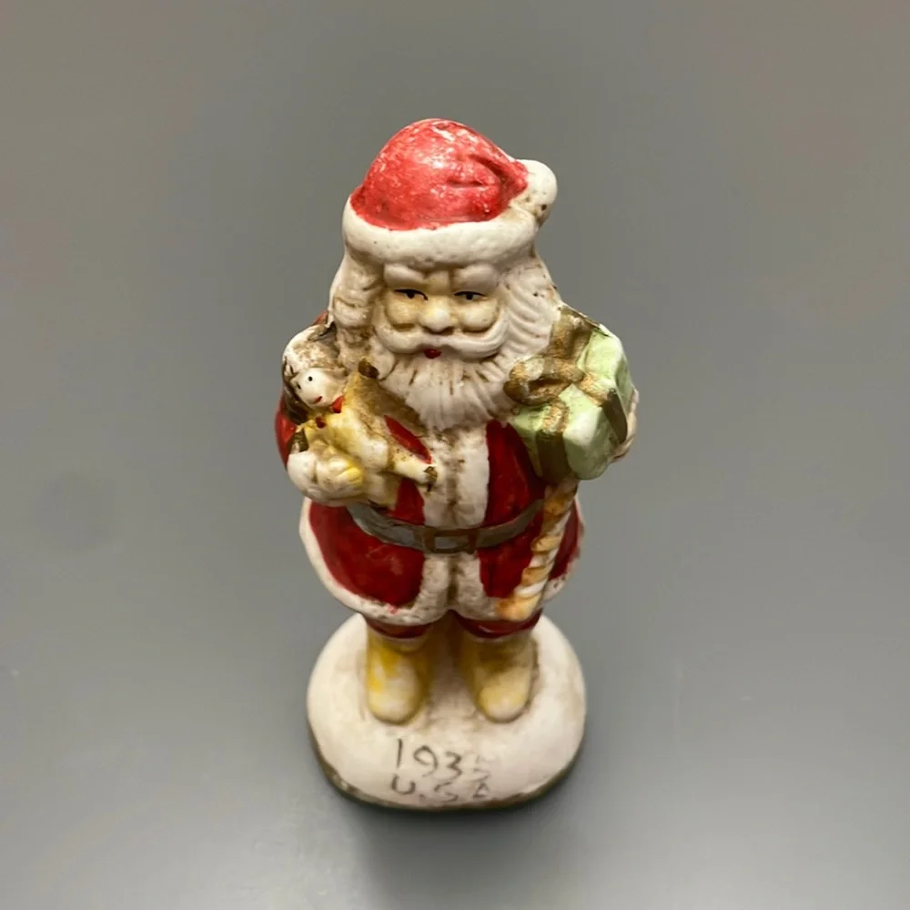 Old World Santa, Hand Painted Porcelain Christmas Figurine Ornament “1935 USA”